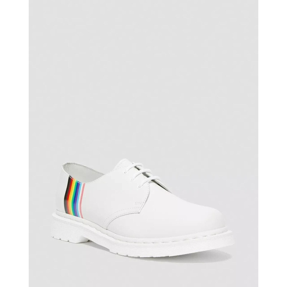 Dr. Martens 1461 Pride Shoes Unisex White Leather Rainbow Stripe US M7 US W8 NIB